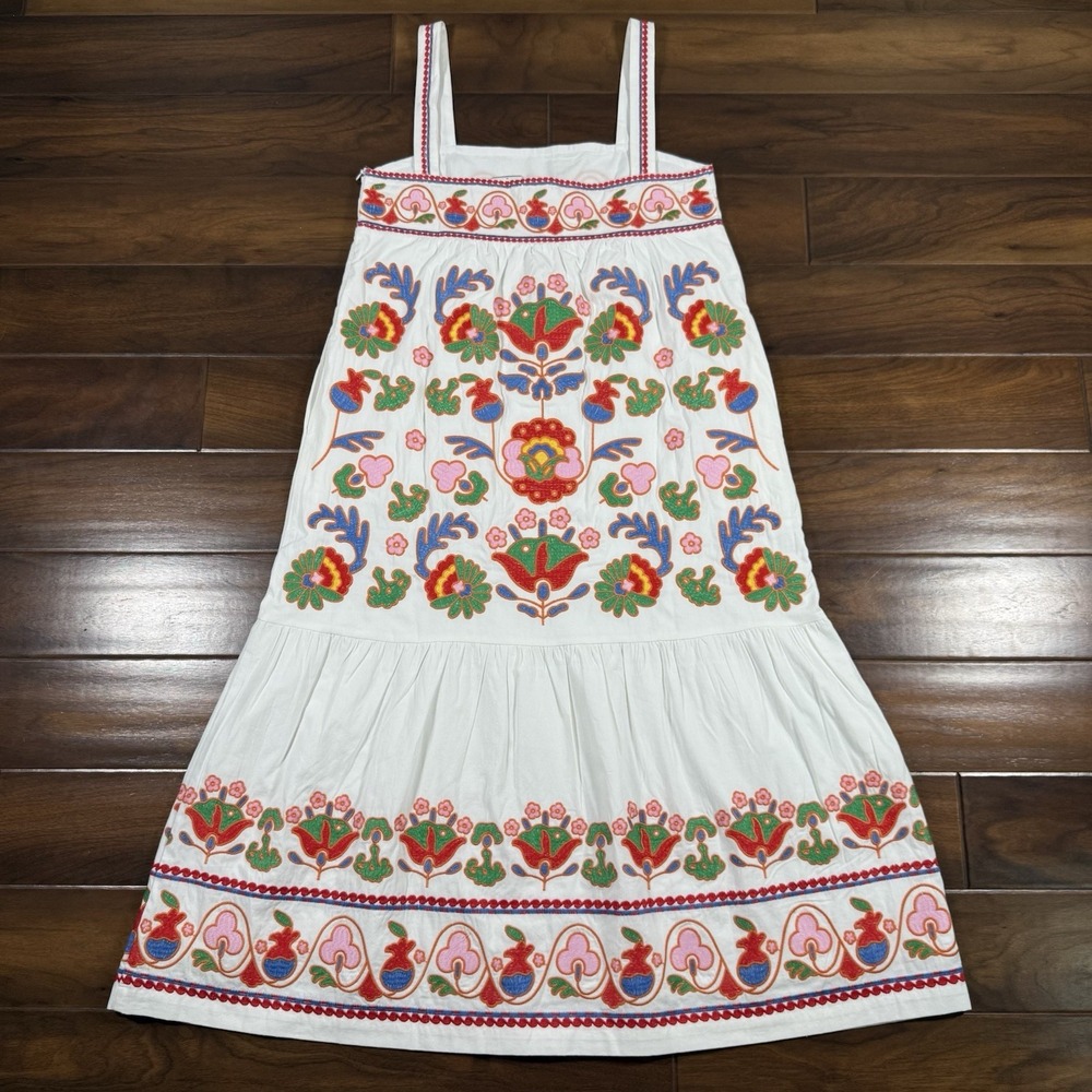 J.Marie Women's Size Large White Embroidered Sleeveless Landon Midi Dress - Picture 7 of 12